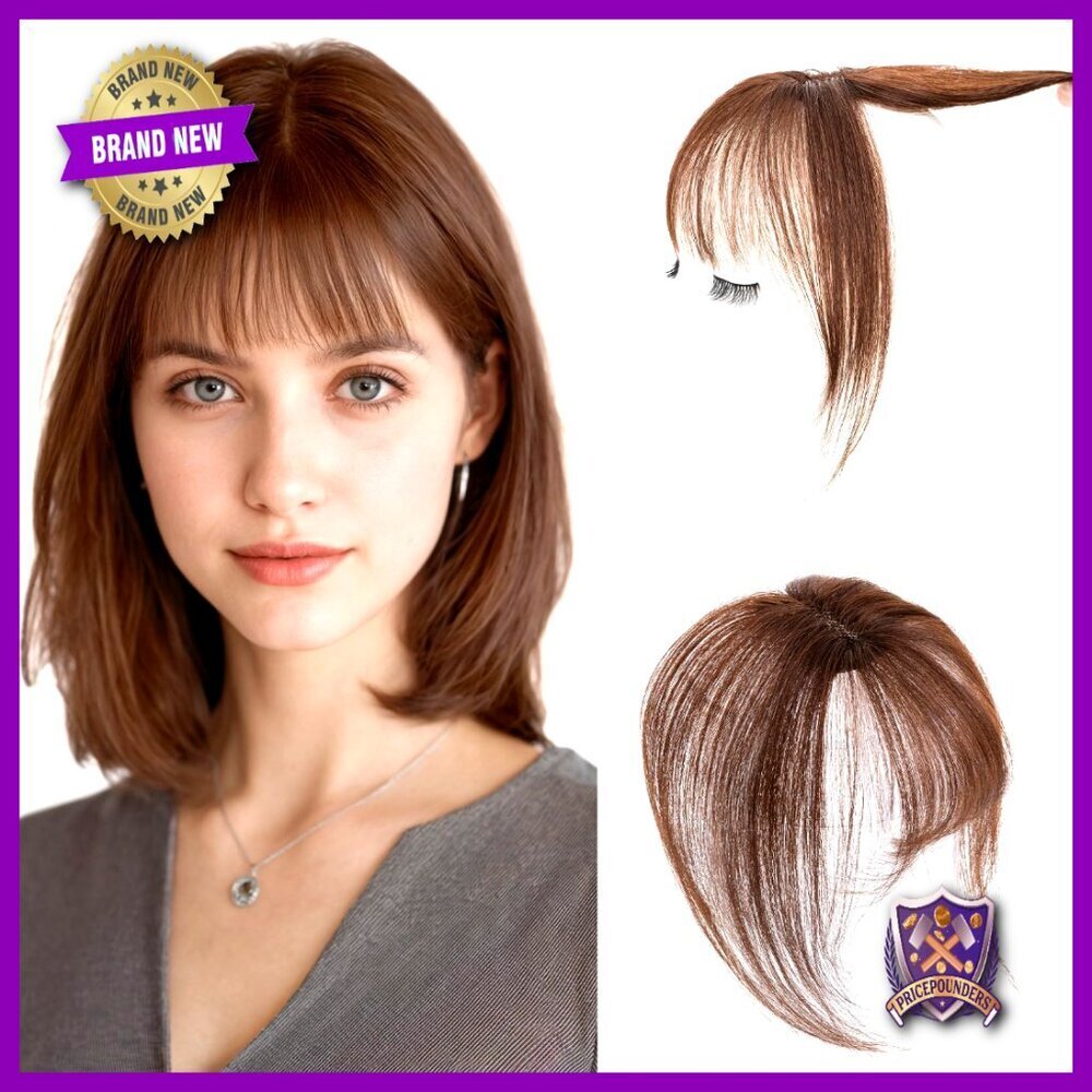 Clip On Human Hair Bangs Topper 3D 360° Coverage Fringe Extensions 8 Inches